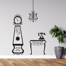 Walplus Old Phone Clock Dressing Table and Chandelier Stickers - Furniture Set